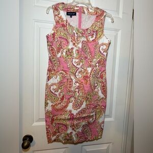 Jones NY Signature Pink Paisley Sheath Dress Sz 10 Sleeveless Feminine Preppy
